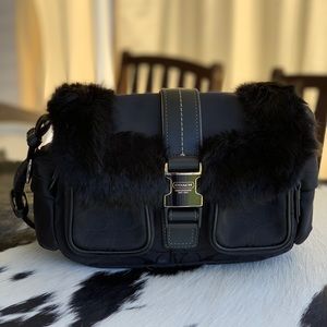Coach Black Fur/Leather Trim Handbag